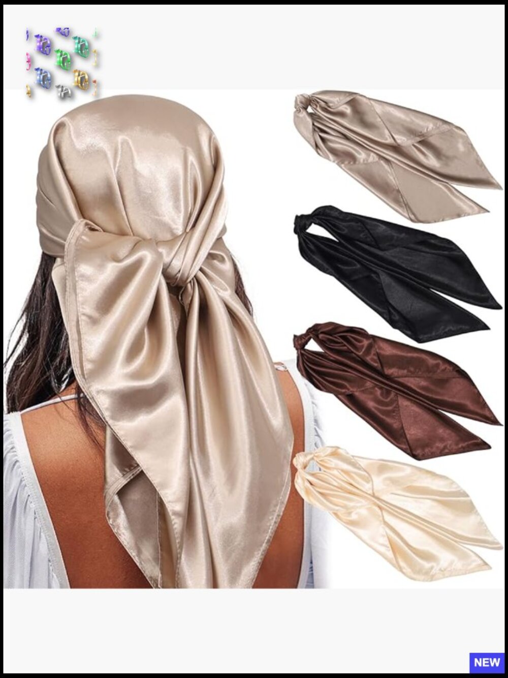 35” Square Satin Scarves Multi-Purpose Hair Neck Wraps 4 Pack New